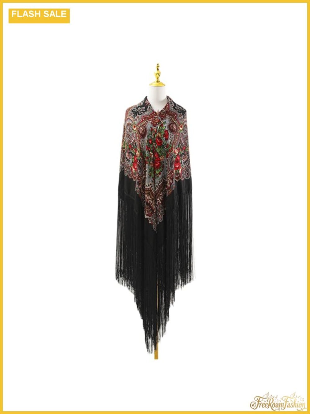 Oversized Square Fringe Shawl Scarf Cotton Retro National Print Multifunctional
